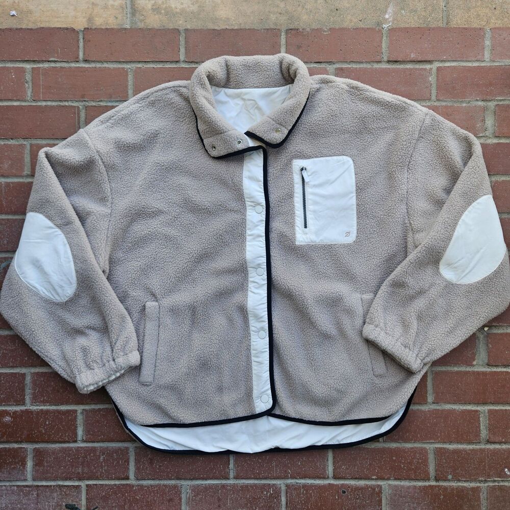 Peloton Cozy Fleece Snap Front Jacket Beige Womens XL NWOT Winter Coat Lined